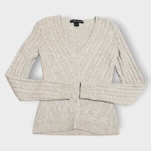 Ralph Lauren Black Label Womens Cashmere Cable V-Neck Sweater Oatmeal Sz Medium